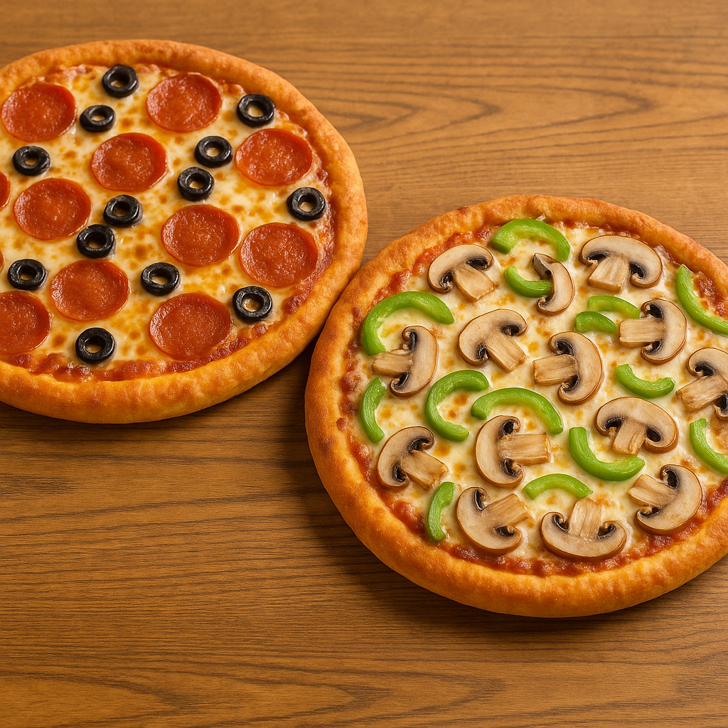 Choose any two medium pizzas for a discounted price! Limited time only!