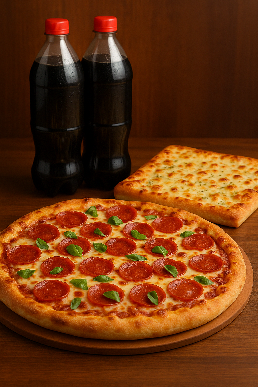 Try our family combo! 1 Large Pizza, Garlic Bread and 2 Drinks!